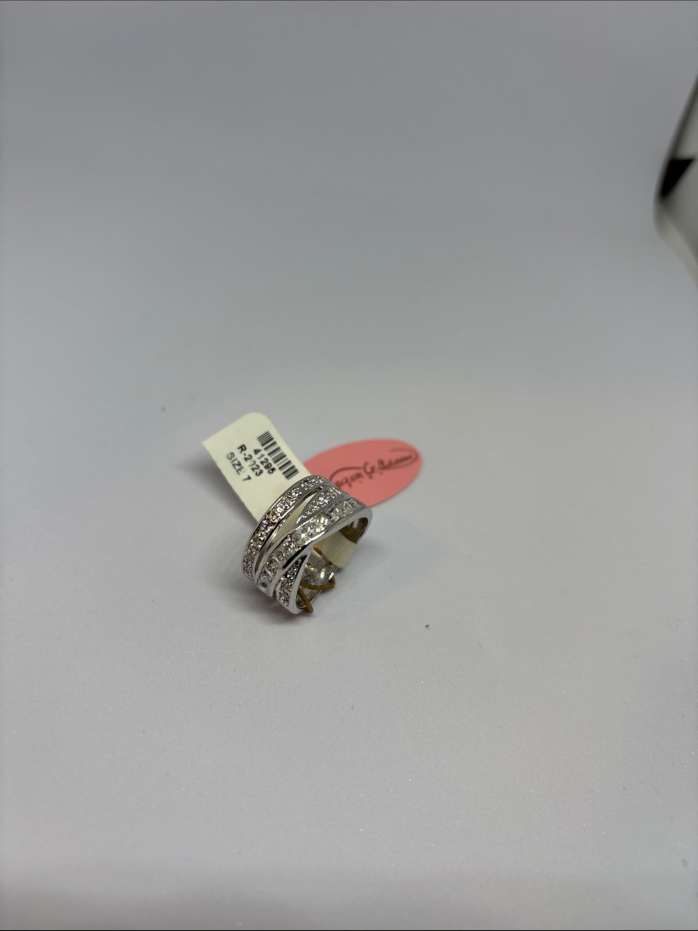 Silver Crystal Band Ring - White